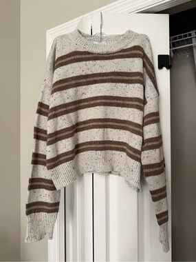 Neutral Striped Crewneck Sweater - Beige & Brown